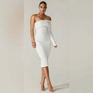 ALIAVA rita one shoulder midi dress size small‎ off white new
